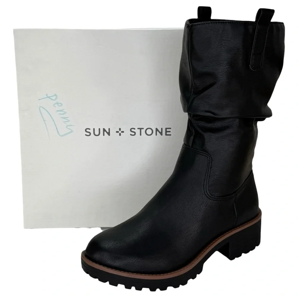 Sun + Stone Nelliee Black Faux Leather Mid-Calf Womens Boots Size 10M - Picture 11 of 11